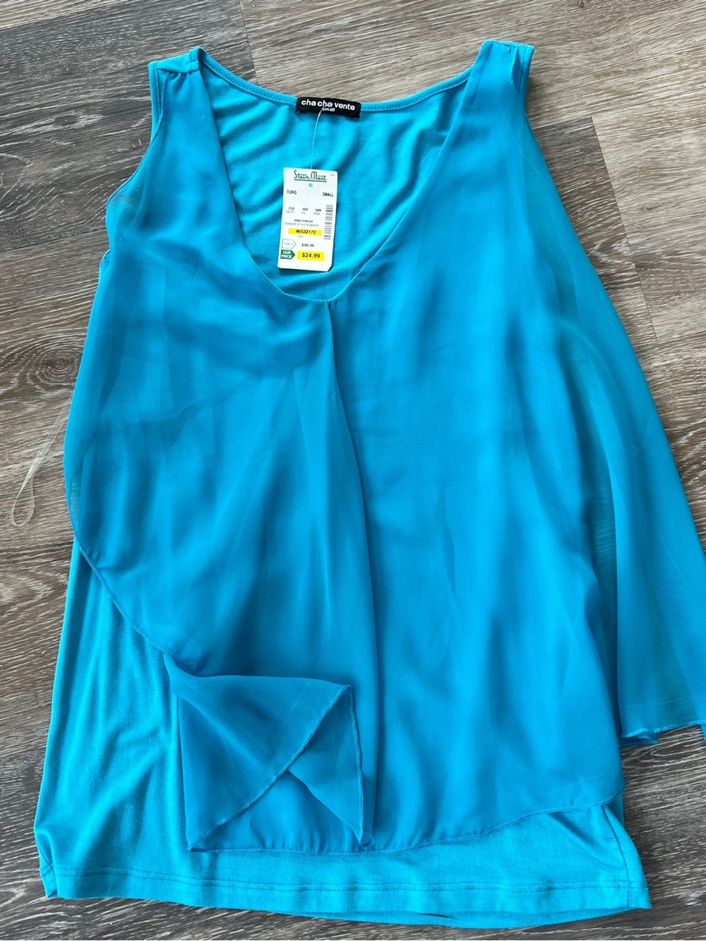 NWT - Bright Turquoise Scoop Neck Tank Top with overlay